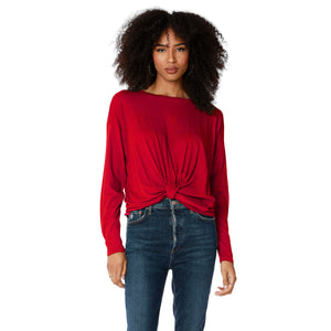 Knot Front Detail Long Sleeve Top in Pepper