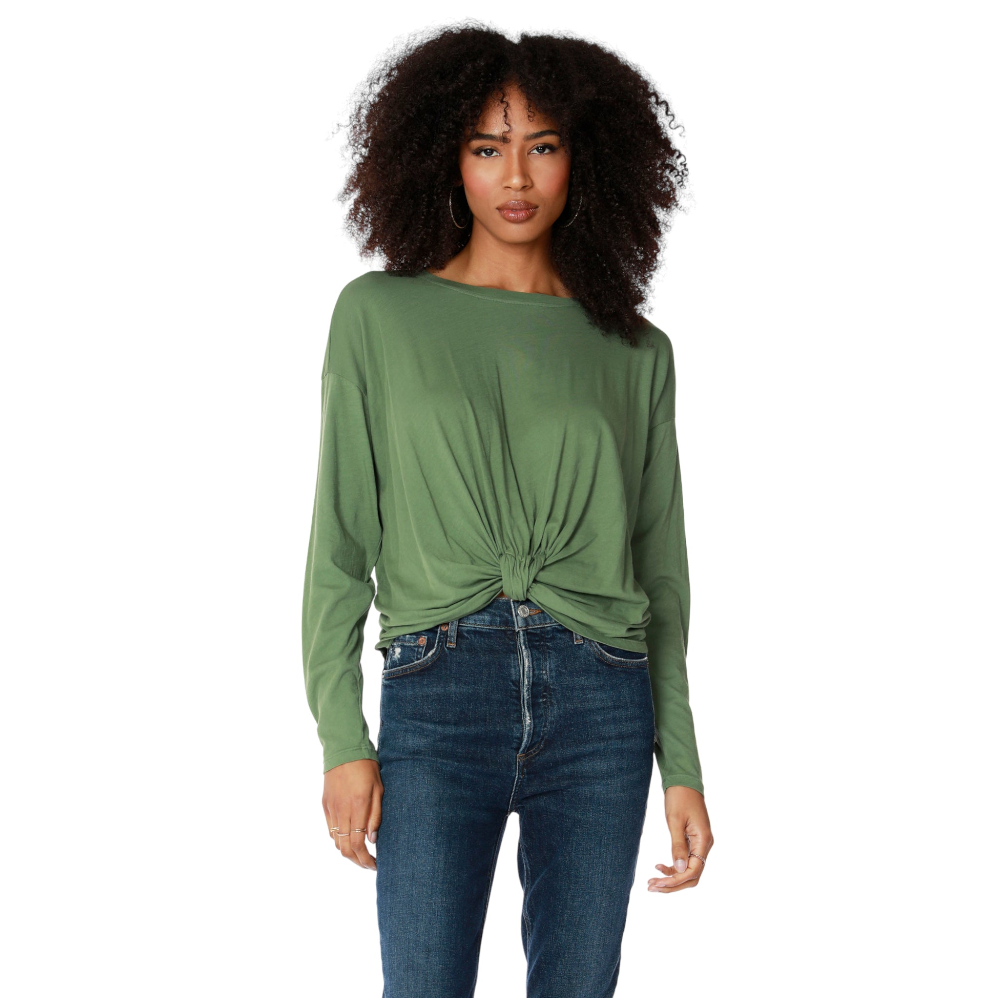 Knot Front Detail Long Sleeve Top in Sprout-Veri Peri