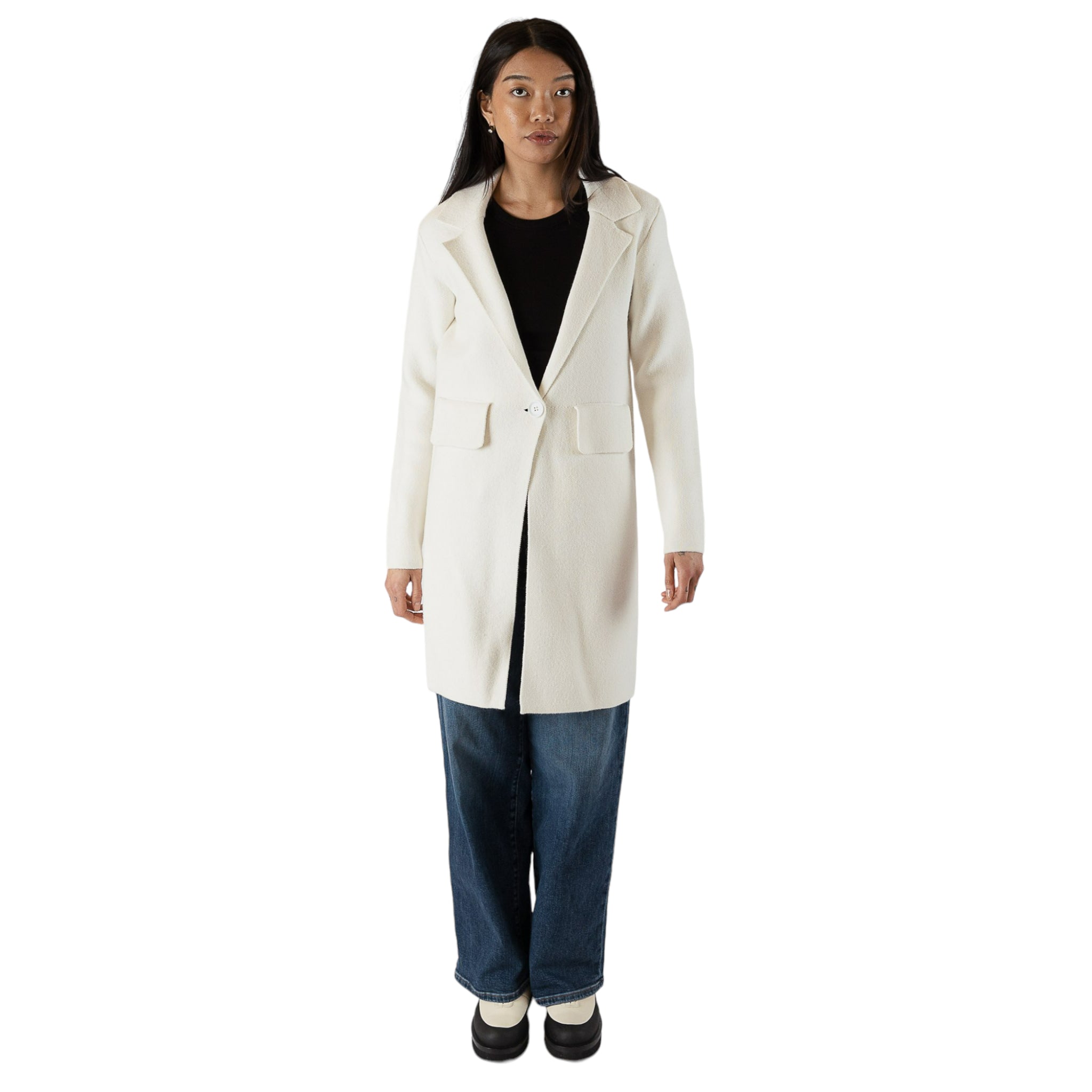 Fiona Collared Jacket Sweater with Pockets in Ivory-Veri Peri