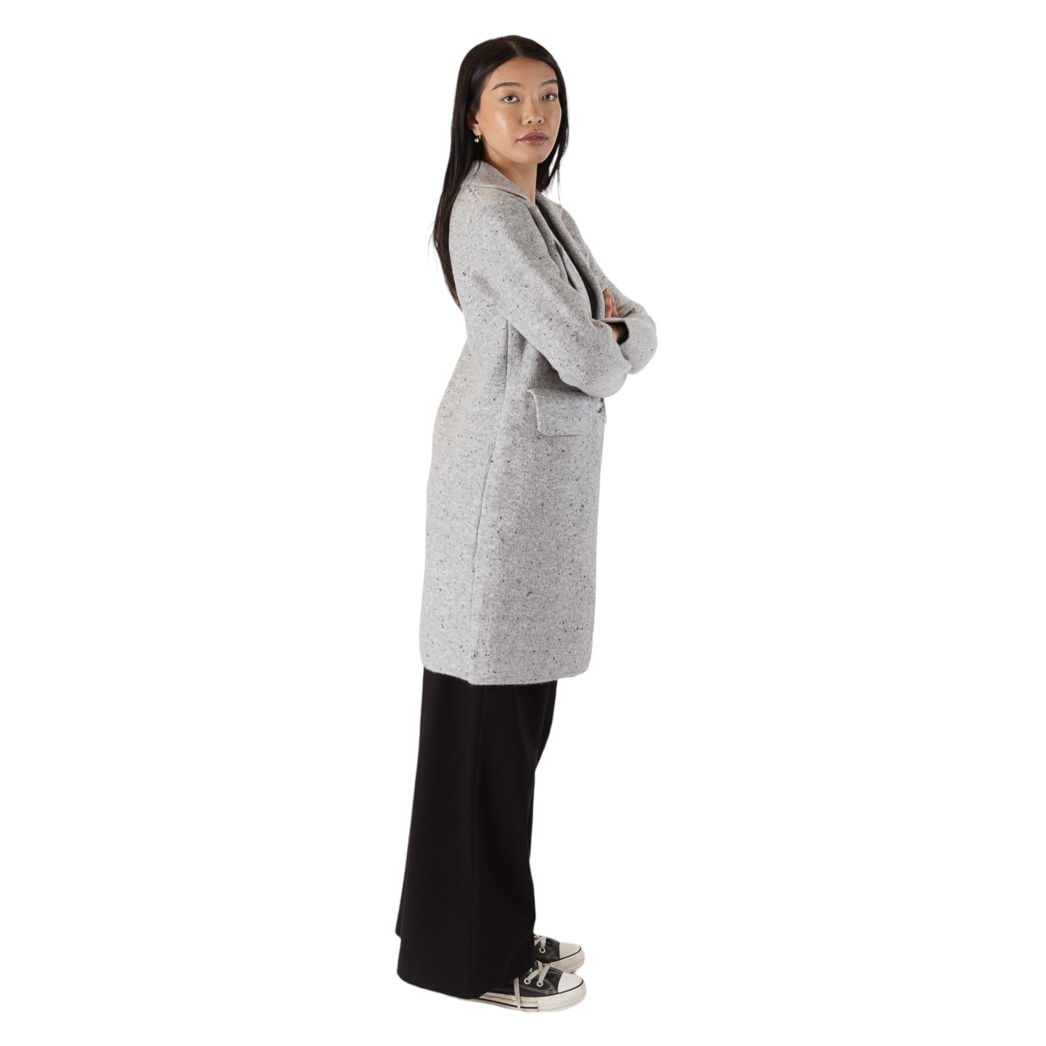 Fiona Collared Jacket Sweater with Pockets in Light Grey-Veri Peri