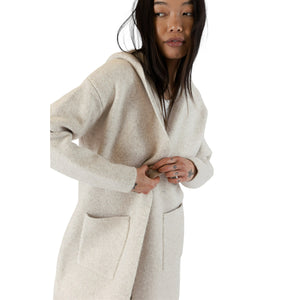 Jiminy Long Hooded Sweater Coat with Pockets in Beige Veri Peri