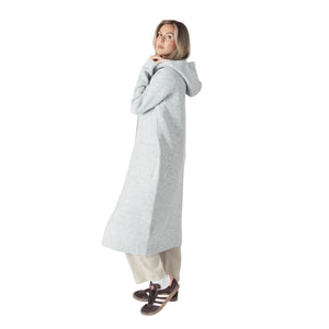 Jiminy Long Hooded Sweater Coat with Pockets in Light Grey