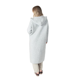 Jiminy Long Hooded Sweater Coat with Pockets in Light Grey