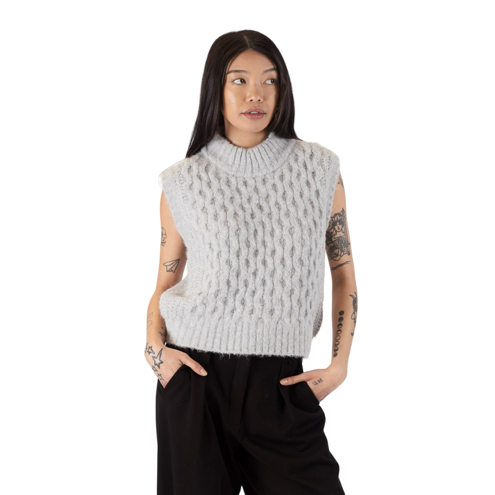 Lina Eco Textured Vest In Grey-Veri Peri