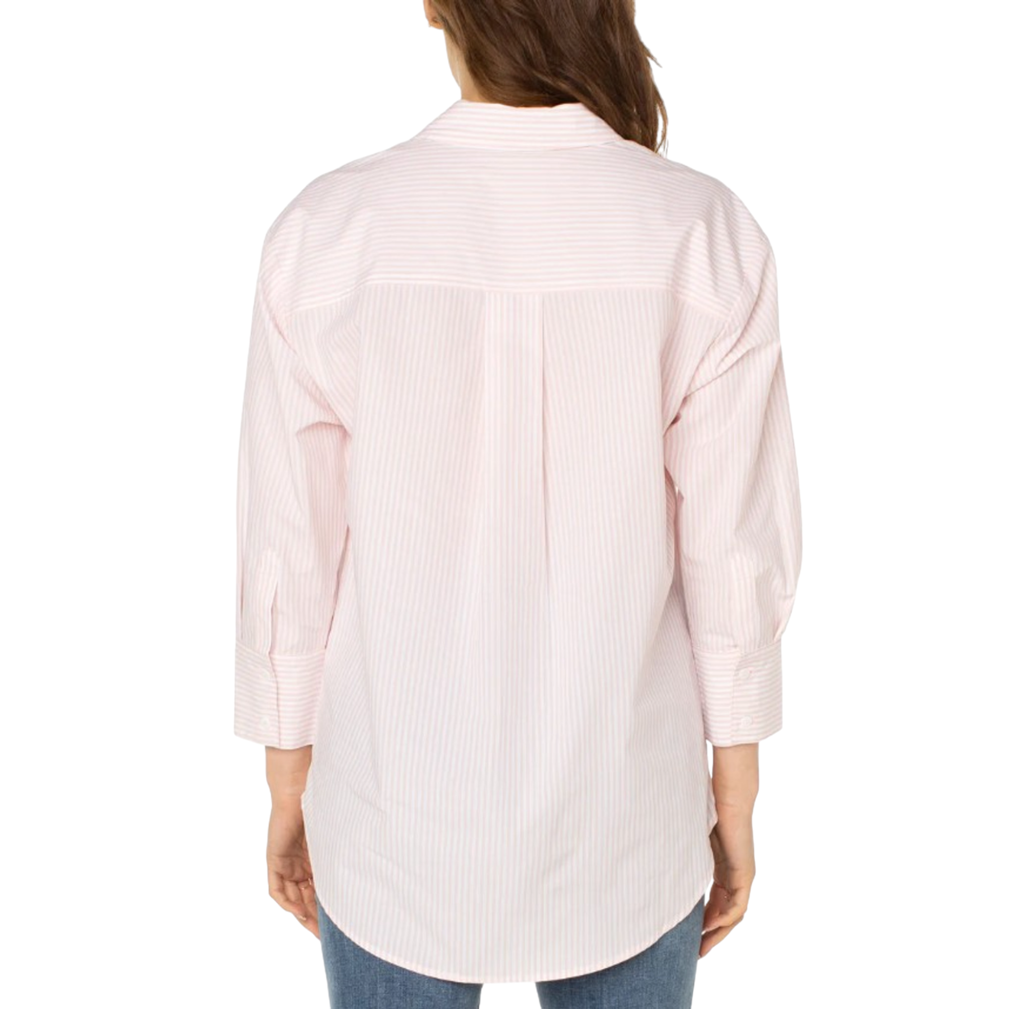 Oversized Classic Button Down Shirt in Pink Stripe