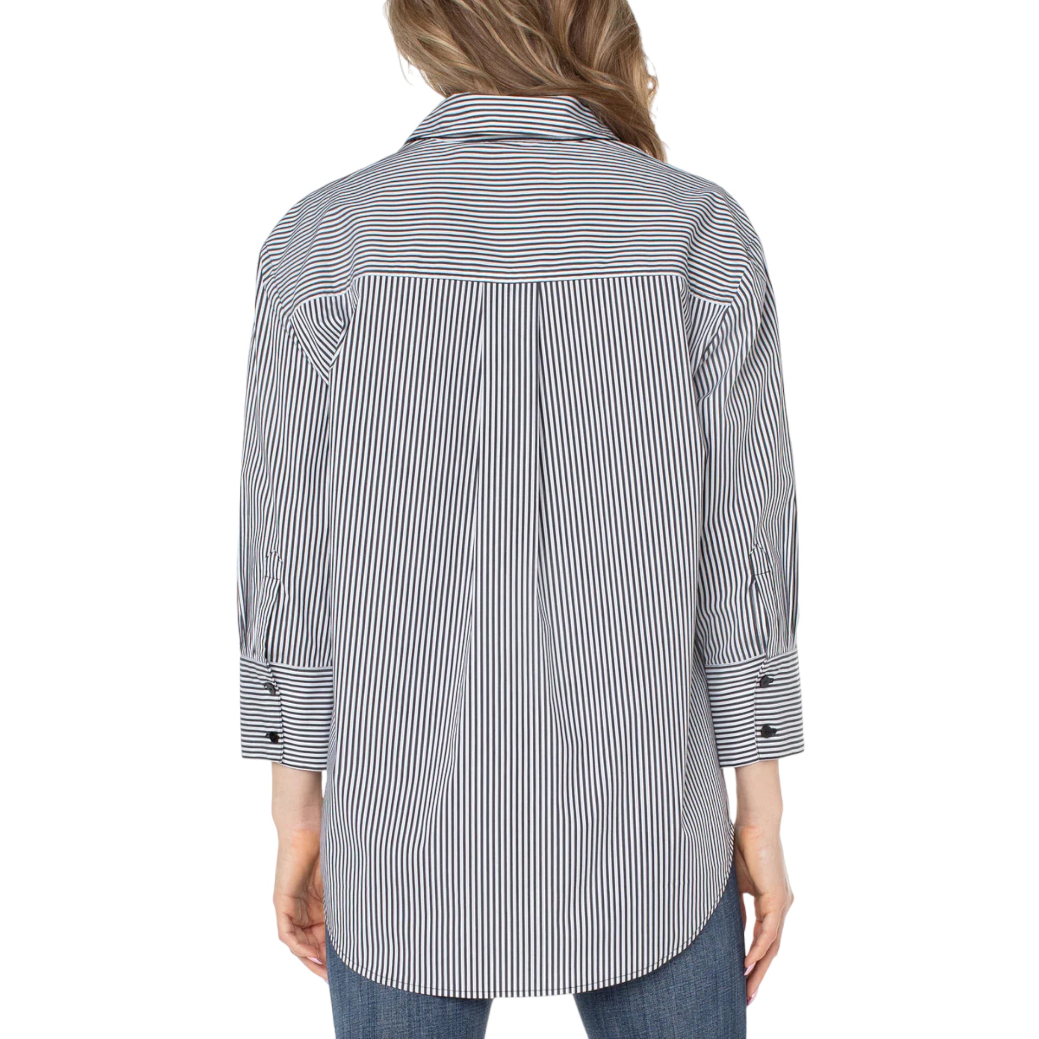 Striped Oversized Classic Button Down Shirt-Veri Peri