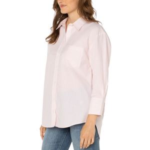 Oversized Classic Button Down Shirt in Pink Stripe